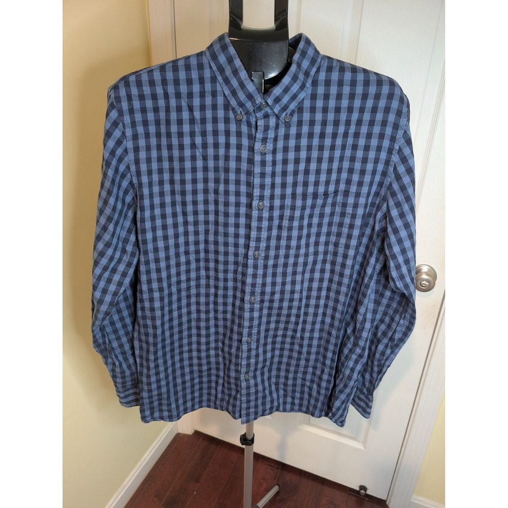 Brooks Brothers Red Fleece Shirt Mens XL Blue Gingham Check Cotton Button Down